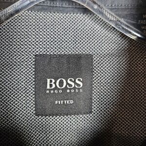 Hugo Boss Fitted Dress Shirt Mens L Grey‎ Herringbone Long Sleeve Button Up